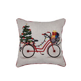 Embroidery LED bicycle with tree  christmas pillow 18x18