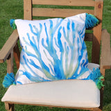 print watercolor coral blue waterproof  outdoor pillow 18x18