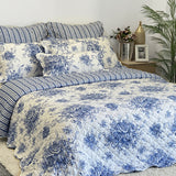 Print damask stripe quilt set