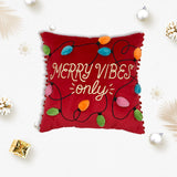 Red embroidery 3D lights string  LED christmas pillow  18x18"