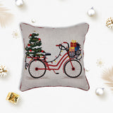 Embroidery LED bicycle with tree  christmas pillow 18x18"