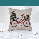 Embroidery LED bicycle with tree  christmas pillow 18x18"